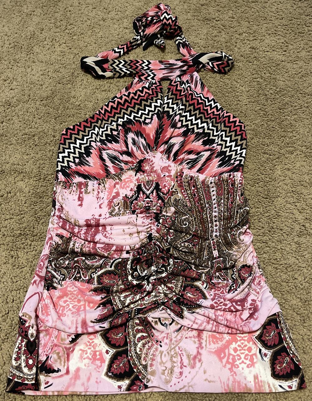 Bisou Bisou Rouge Paisley Tie Behind Neck Top Womens Size S